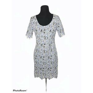 Badgley Mischka Blue Crochet Floral Lace Dress 0